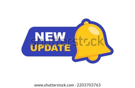 New update banner with notification bell. New update available notification. Reminder for new update for system software, web and app. Vector illustration. 