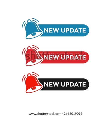 New Update banners with a ringing bell icon. Suitable  for websites, mobile applications, and social media platforms to announce new features, product updates, or important information