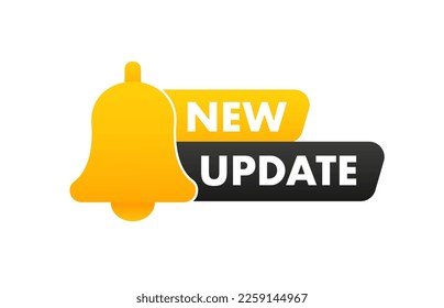 New update with bell. Modern banner with notification bell. Announcement for new update. System software upgrade web banner element. Time to updating. Web Banner. Vector illustration