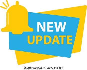 Neues Update mit Glocke. Modernes Banner mit Benachrichtigungsglocke. blau-gelbe Farbe