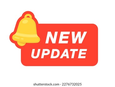 New update with bell. Modern label with bell. System software upgrade web banner element. New update available notification. Reminder for new update for software, web and app. Vector