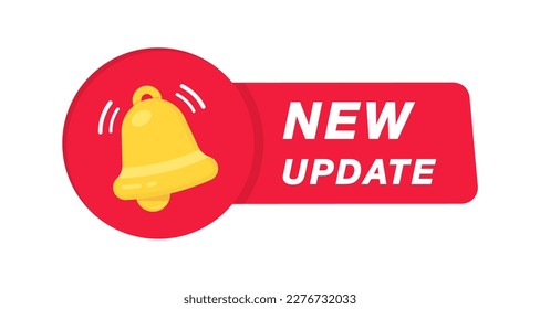 New update with bell. Modern label with bell. System software upgrade web banner element. New update available notification. Reminder for new update for software, web and app. Vector