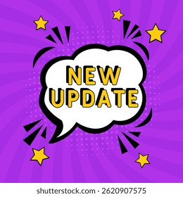 New Update. Comic book explosion with text New Update. Banner for business, marketing and advertising. Social Media banner. Vector bright cartoon illustration in retro pop art style. Creative poster.