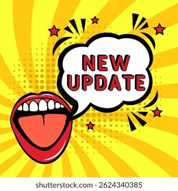 Nieuwe update. Stripboek explosie met tekst Nieuwe Update. Banner voor business, marketing en reclame. Een social media banner. Vector heldere cartoon illustratie in retro pop art stijl. Creatieve poster.