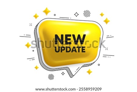 New update icon. Chat speech bubble 3d icon. Special offer sign. Important information available symbol. New update chat message. Speech bubble banner with stripes. Yellow text balloon. Vector