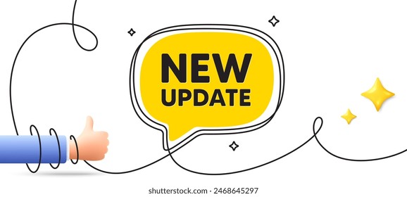 New update icon. Continuous line art banner. Special offer sign. Important information available symbol. New update speech bubble background. Wrapped 3d like icon. Vector
