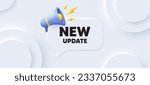 New update icon. Neumorphic 3d background with speech bubble. Special offer sign. Important information available symbol. New update speech message. Banner with megaphone. Vector