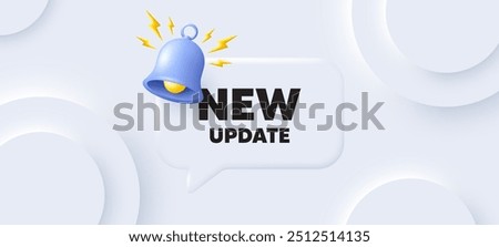 New update icon. Neumorphic background with chat speech bubble. Special offer sign. Important information available symbol. New update speech message. Banner with bell. Vector