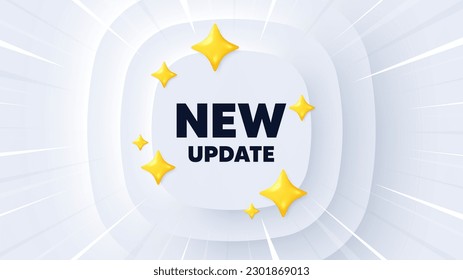 New update icon. Neumorphic banner with sunburst. Special offer sign. Important information available symbol. New update message. Banner with 3d stars. Circular neumorphic template. Vector