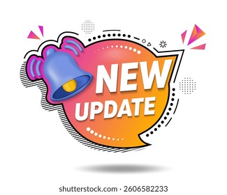 New update icon. Offer speech bubble 3d icon. Modern label new update with bell. Special offer sign. Important information available symbol. New update chat offer. Speech bubble danger alert banner. 