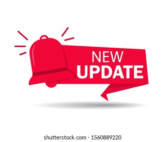 New Update Label. Red Banner Of Update Information For Bussines, Website, Poster Of Social Media. Ribbon Improved Software On Isolated Background. Badge Of Available New Upgrade. Vector Illustration