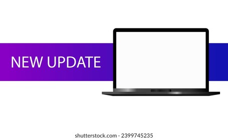 New update laptop sign. Flat, purple, laptop screen, new update laptop sign. Vector icon