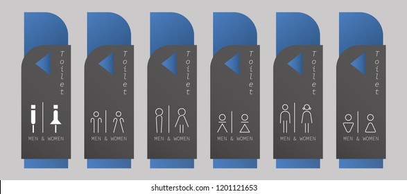 New update modern instant vertical toilet signpost for hang onto the wall. New modern guide post what inform of the way to toilet. Women and men toilet sign is ready to use.