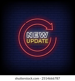 new update neon sign vector with brick wall background 