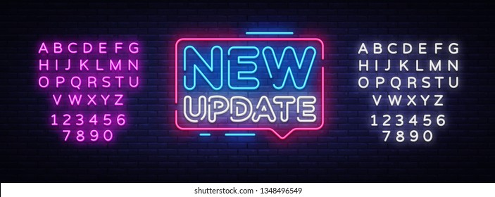 New Update Neon Text Vector. New Update neon sign, design template, modern trend design, night neon signboard, night bright advertising, light banner, light art. Vector. Editing text neon sign