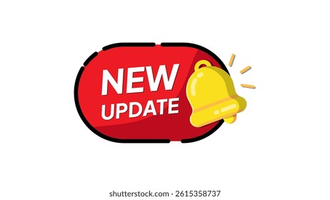 New update notification label with bell icon. Modern banner. Graphic sign announcing. update now label with notification bell. Flat design vector illustration	