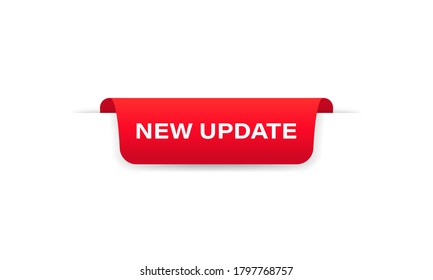 New update red banner ribbon. Label icon, top bookmark. Vector on isolated white background. EPS 10