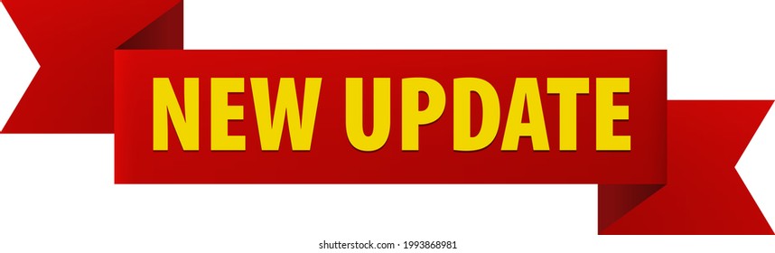 New Update red ribbon banner icon. Label banner of new update or version. Origami banner of software update.