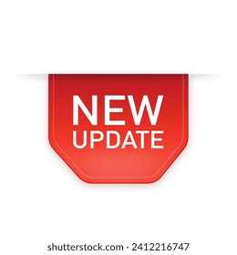 New update red ribbon isolated on white background. Red label, banner for any purposes. Vector illustration.