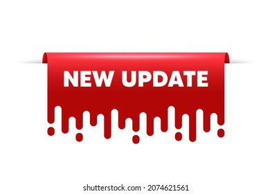New update. Red ribbon tag banner. New arrival sign. Advertising offer symbol. New update sticker ribbon badge banner. Red sale label. Vector