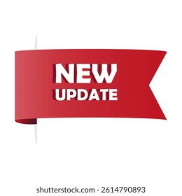 New update ribbon. Vector product banner. Announcement tag shape. Red modern label.