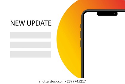 Nuevo signo de actualización. Plano, color, paro de pantalla de teléfono, cierre, nuevo signo de actualización, plantilla para texto. Ilustración del vector