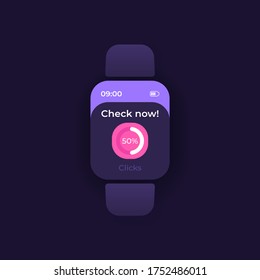 New update smartwatch interface vector template. Mobile app notification night mode design. Check incoming email message screen. Flat UI for application. Account management. Smart watch display