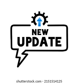 New update - speech bubble with icon. New update banner. Flat style vector illustration.