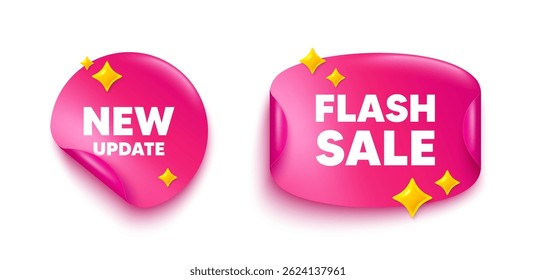 New update sticker tag. Flash offer paper price banner. New update icon. Special offer sign. Important information available symbol. Discount sticker with 3d glitter. Vector