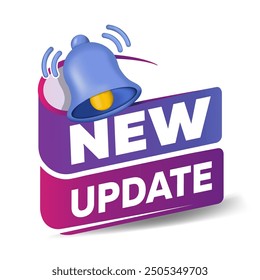 New update text warning and information sign. System upgrade notification. Progress install sign business concept. Web Banner with notification bell. Announcement for new update. 	
