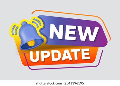 New update text warning and information sign. Modern label new update with bell. Web Banner with notification bell. Announcement for new update. Vector illustration.