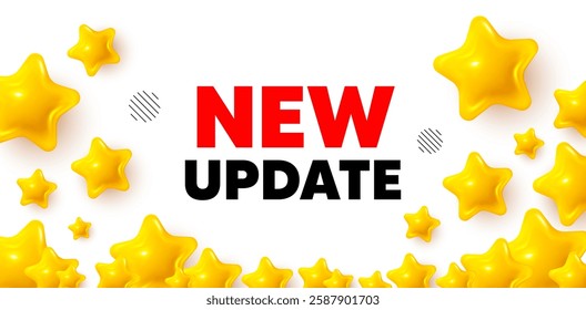 New update winner banner with 3d stars. Golden stars banner. New update icon. Special offer sign. Important information available symbol. Review rate background. Vector