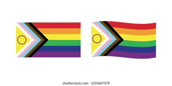 Neuer aktualisierter LGBTQ-Flag-Vektor. Flag "Intersex Inclusive Progress Pride". Banner-Flagge für LGBT oder LGBTQIA+-Preis.