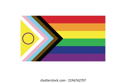 New Updated LGBTQ Pride Flag Vector. Intersex Inclusive Progress Pride Flag. Banner Flag For LGBT, Or LGBTQIA+ Pride.