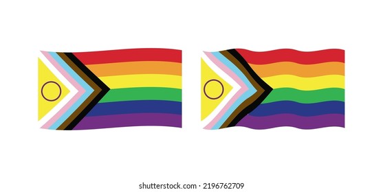 New Updated LGBTQ Pride Flag Vector. Intersex Inclusive Progress Pride Flag. Banner Flag For LGBT, Or LGBTQIA+ Pride.