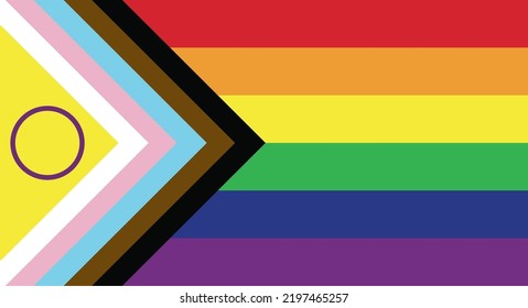 New Updated LGBTQ Pride Flag Vector. Intersex Inclusive Progress Pride Flag. Banner Flag For LGBT, Or LGBTQIA+ Pride.