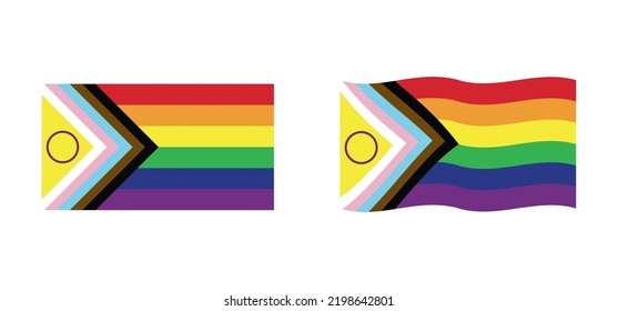 New Updated LGBTQ Pride Flag Vector. Intersex Inclusive Progress Pride Flag. Banner Flag For LGBT, Or LGBTQIA+ Pride.