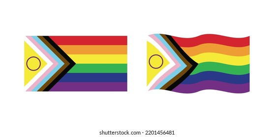 New Updated LGBTQ Pride Flag Vector. Intersex Inclusive Progress Pride Flag. Banner Flag For LGBT, Or LGBTQIA+ Pride.