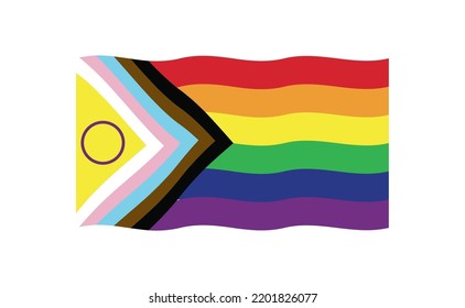 New Updated LGBTQ Pride Flag Vector. Intersex Inclusive Progress Pride Flag. Banner Flag for LGBT, or LGBTQIA+ Pride.