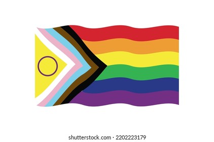 New Updated LGBTQ Pride Flag Vector. Intersex Inclusive Progress Pride Flag. Banner Flag For LGBT, Or LGBTQIA+ Pride.