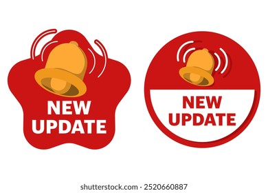 Nuevo conjunto de iconos de Vector actualizado, etiqueta redonda con texto de Actualizar Nuevo. Nuevo Actualizar con campana. Moderno Anuncio con campana de notificación. Anuncio de nuevo Actualizar. Ilustración vectorial.