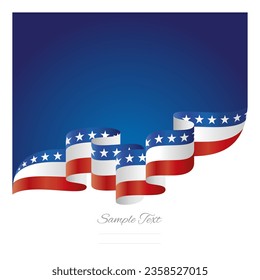 New USA blue white red wavy flag ribbon concept design template. Premium flags US ribbon vector design on abstract blue background