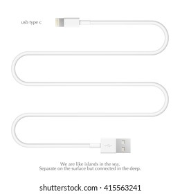 new usb interface cable isolated on white background. vector universal serial bus 3d illustration. computer peripherals connector or smartphone recharge supply