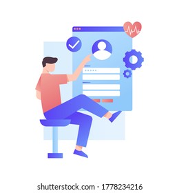 New user must create account first before he can access full features of product his use. Vector illustration with gradient style