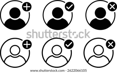 New user profile icon. add, remove, approved icon collection. Avatar icons. Profile picture. Person symbol
