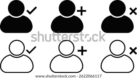 New user profile icon. add, remove, approved icon collection. Avatar icons. Profile picture. Person symbol
