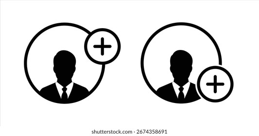 Novos ícones de vetor de usuário para interfaces de usuário de aplicações Web. Conjunto de ícones para adicionar a amigos. Ícones para aplicativos e comunicação. Conceito de mídia social. Ícone de um homem em círculo.