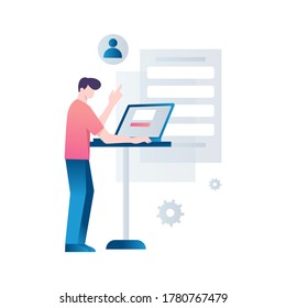 Un nuevo usuario quiere crear una nueva cuenta cuando quiera acceder a un sitio web desde su portátil. Ilustración vectorial con estilo gradiente suave