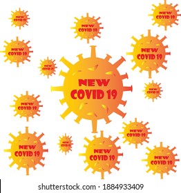 a new variant of the covid 19 virus, virus covid 19, orange background, white background of covid 19