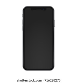 New vector black mobile template with empty screen on white background. Realistic high quality phone illustration with camera.